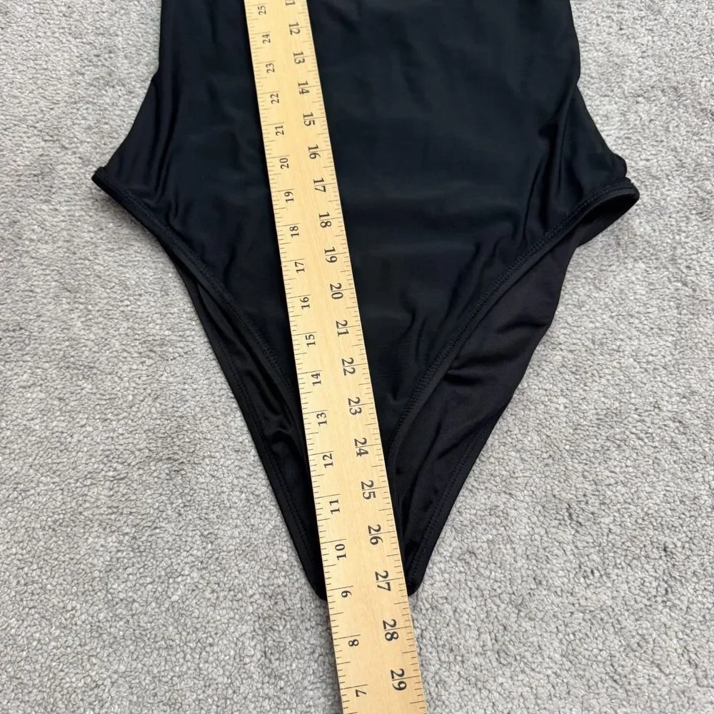 VYB Cami Straight Neck High Cut Open Back One Piece Swimsuit Women Medium Black